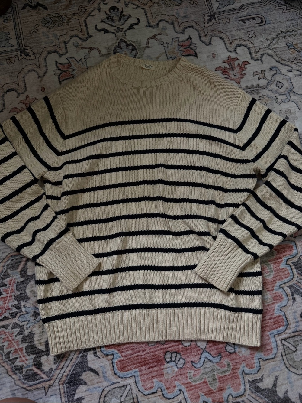 Cream Striped Crewneck Sweater - Classic Breton Style